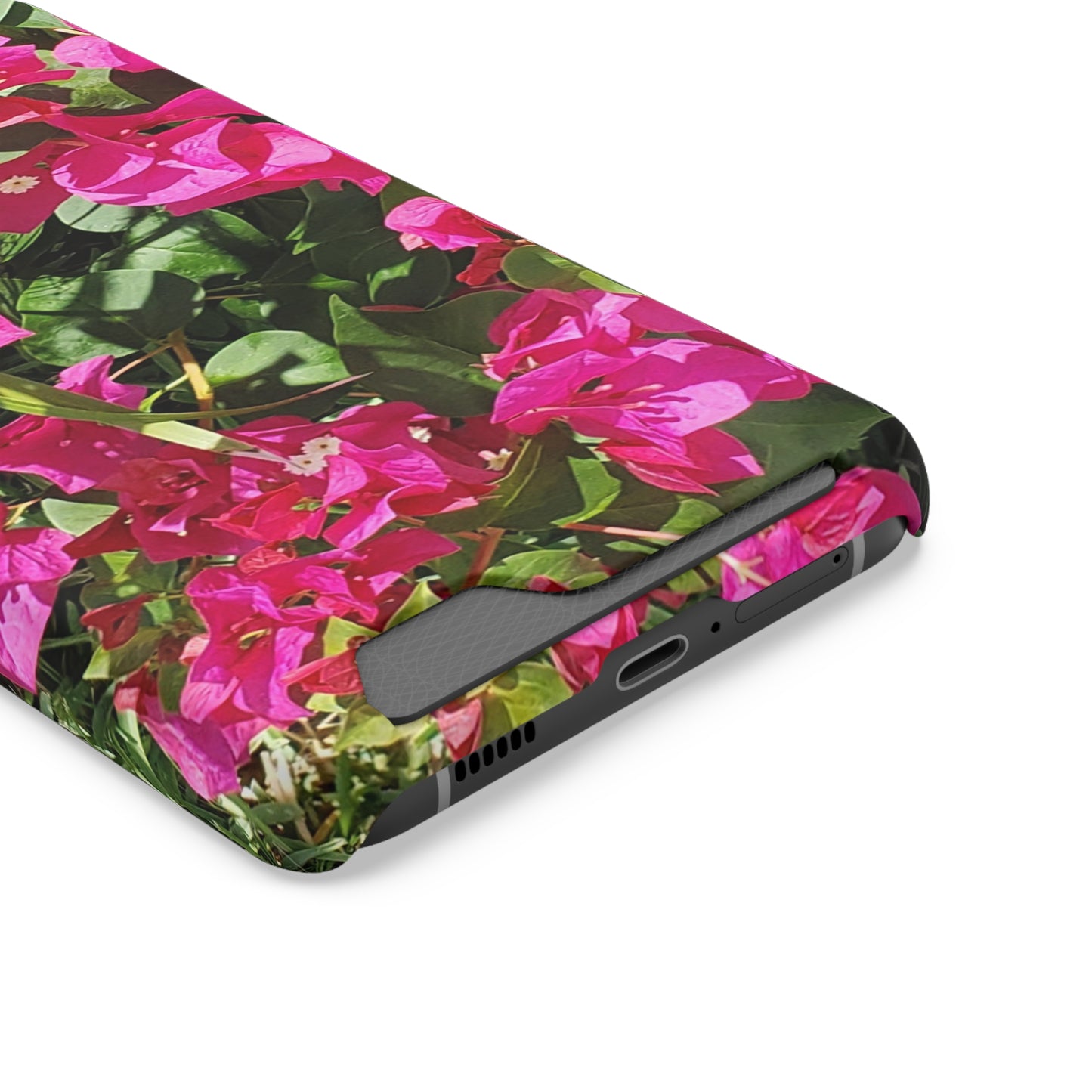 Phone Case With Card Holder with Hot Pink Bougainvillea Design