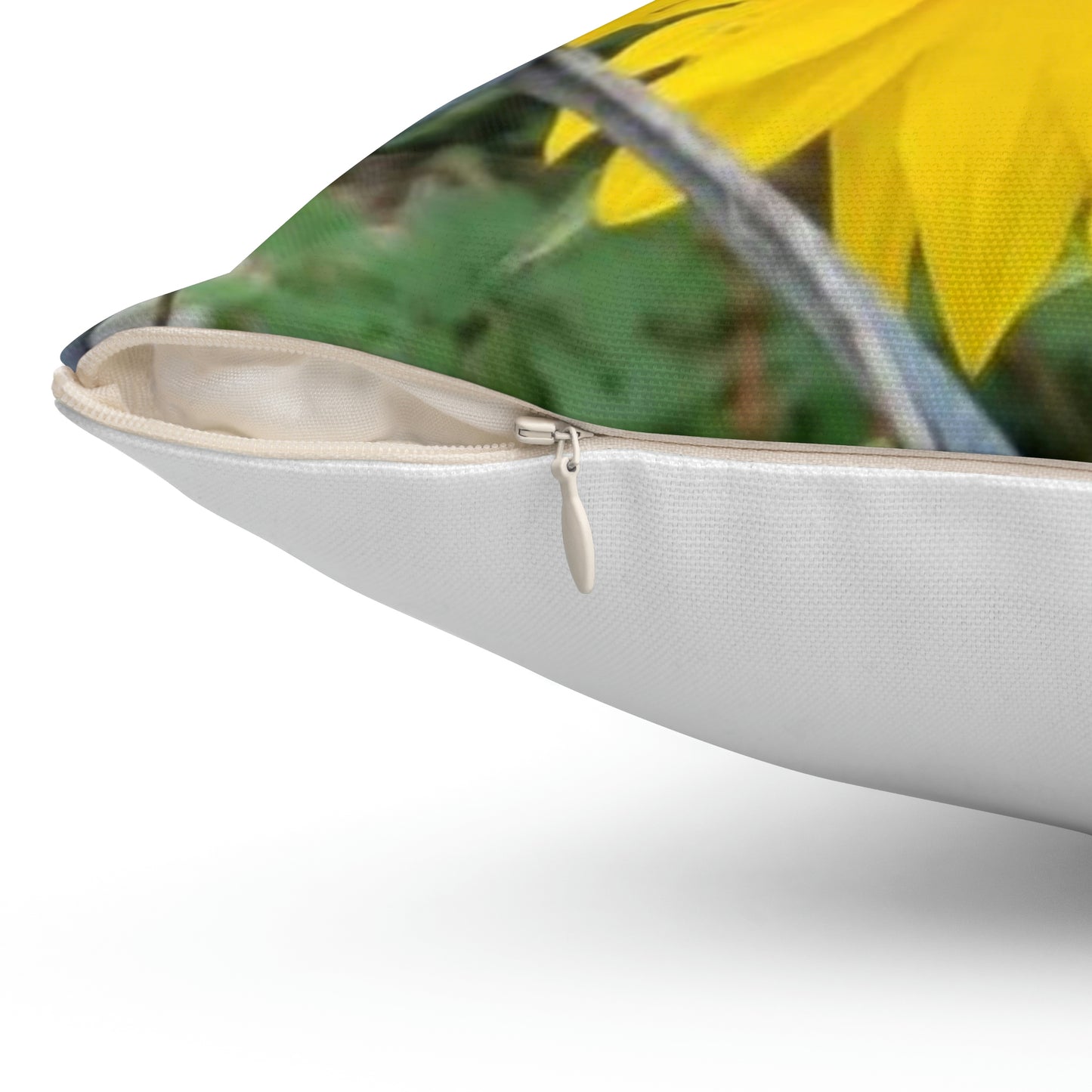 Spun Polyester Square Pillow with Sunflower Behind A Fence Design