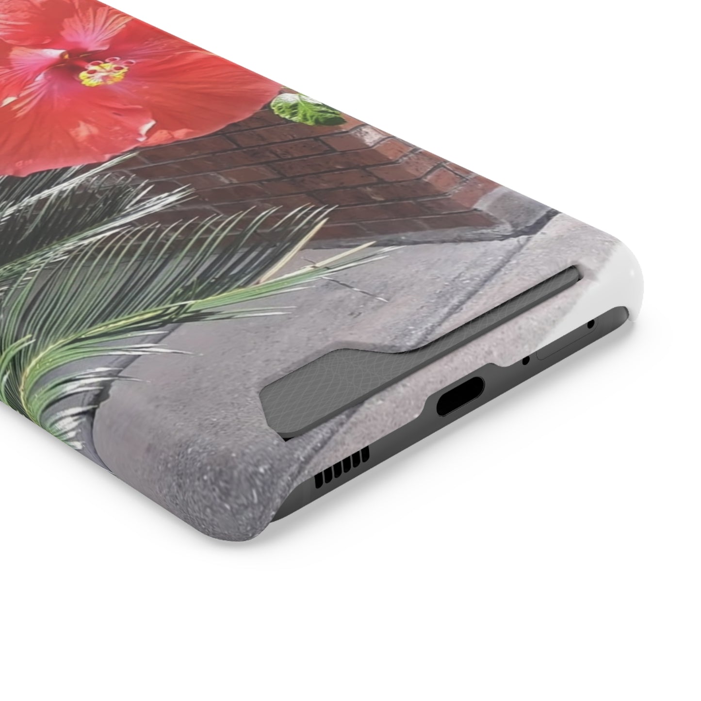 Phone Case With Card Holder with Peach Hibiscus Flower Design