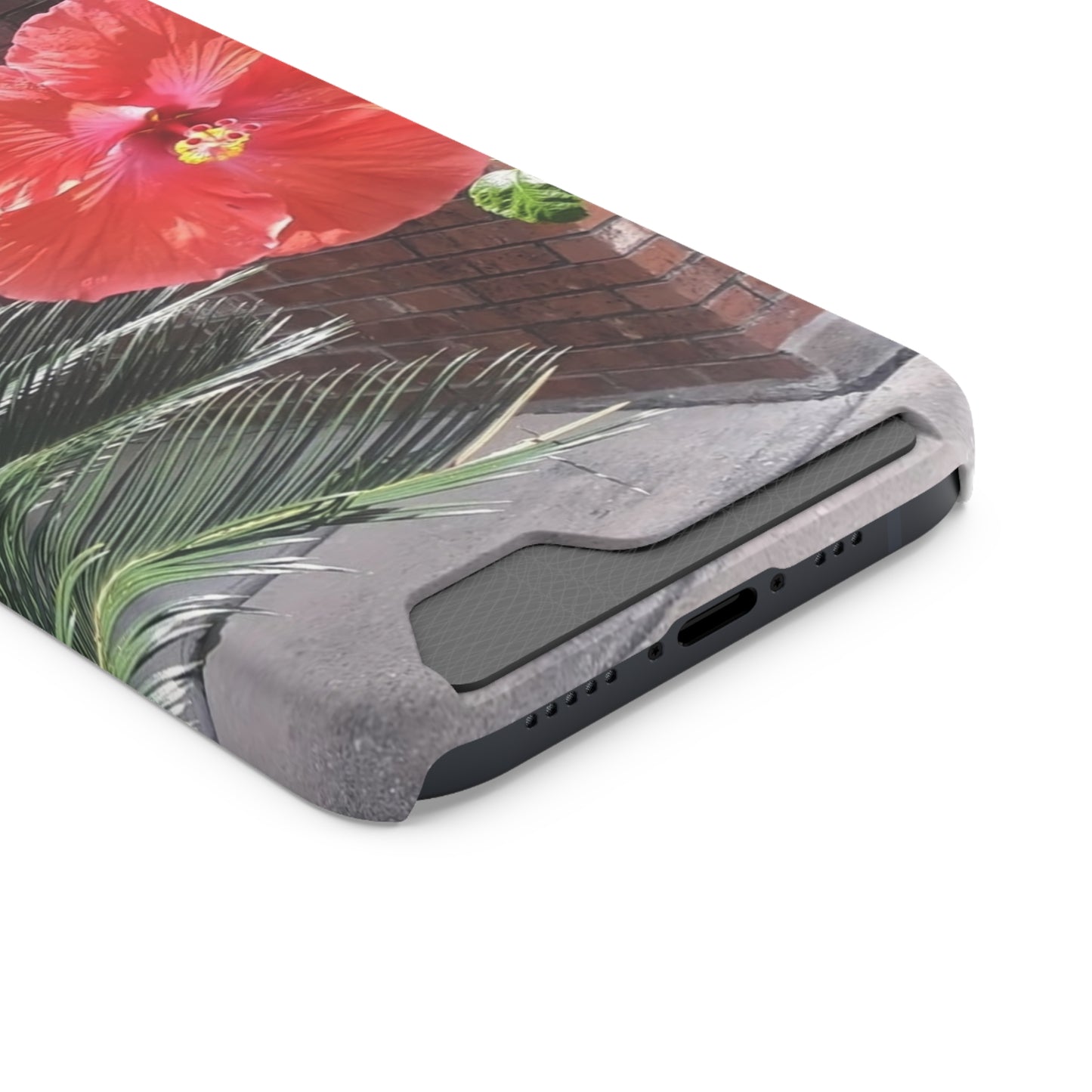 Phone Case With Card Holder with Peach Hibiscus Flower Design