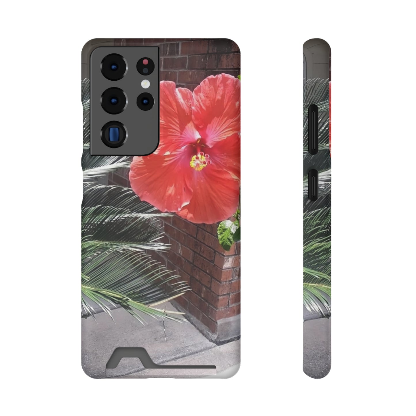 Phone Case With Card Holder with Peach Hibiscus Flower Design