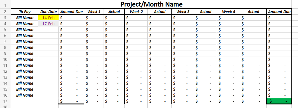 Automatic 4 Payment Budget Spreadsheet