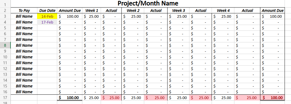 Automatic 4 Payment Budget Spreadsheet