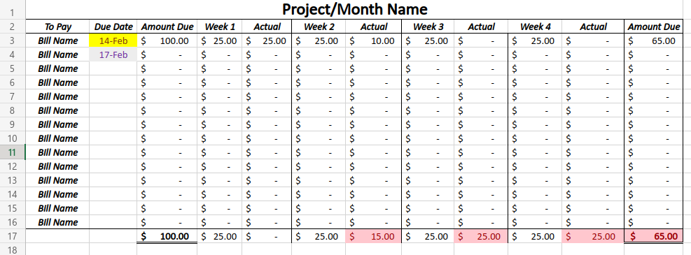 Automatic 4 Payment Budget Spreadsheet