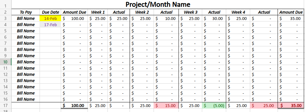 Automatic 4 Payment Budget Spreadsheet