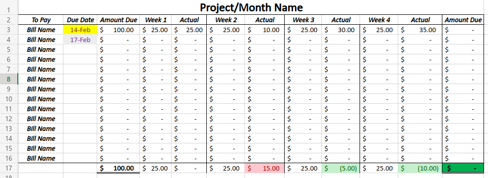 Automatic 4 Payment Budget Spreadsheet