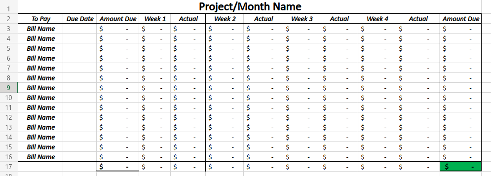 Automatic 4 Payment Budget Spreadsheet