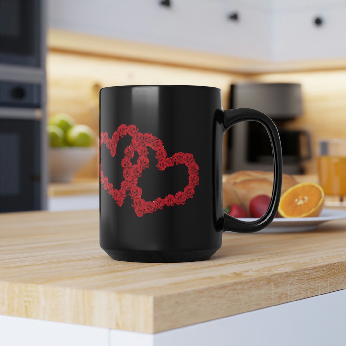 Hearts Black Coffee Mug and Tea Cups, 15oz | Life By Ortavia