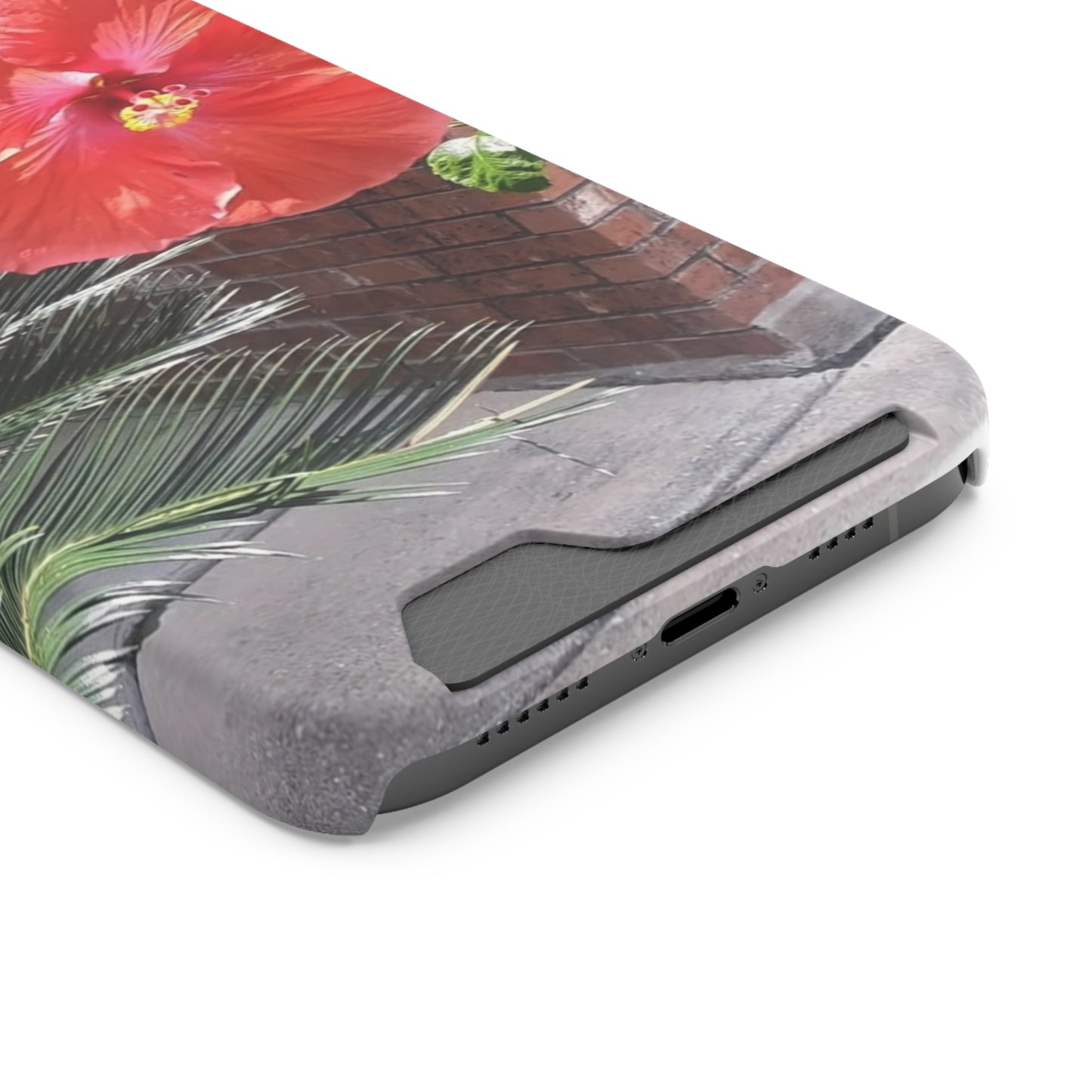 Phone Case With Card Holder with Peach Hibiscus Flower Design