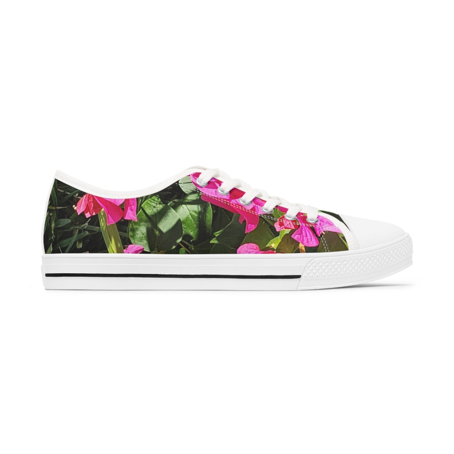 Women's Low Top Sneakers with Hot Pink Bougainvillea Design