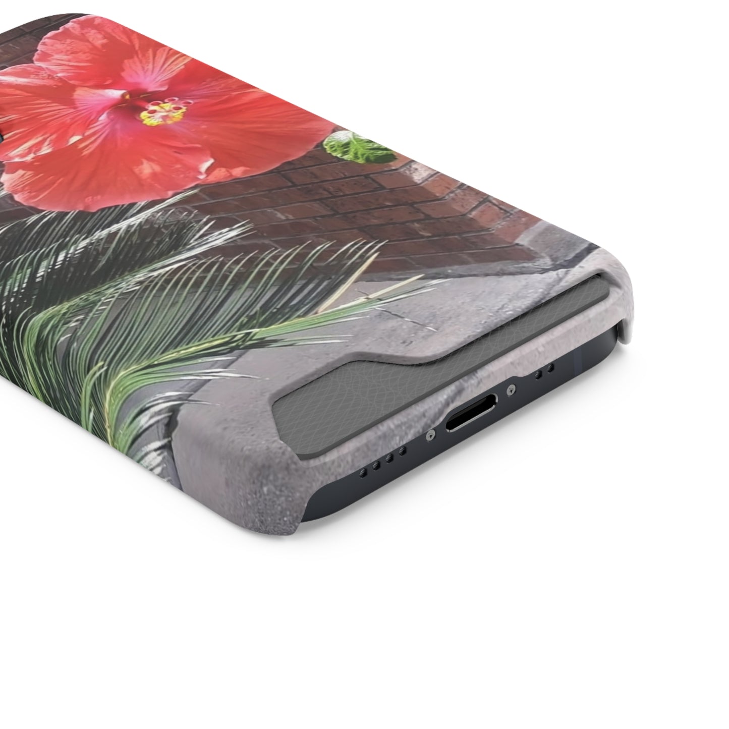 Phone Case With Card Holder with Peach Hibiscus Flower Design