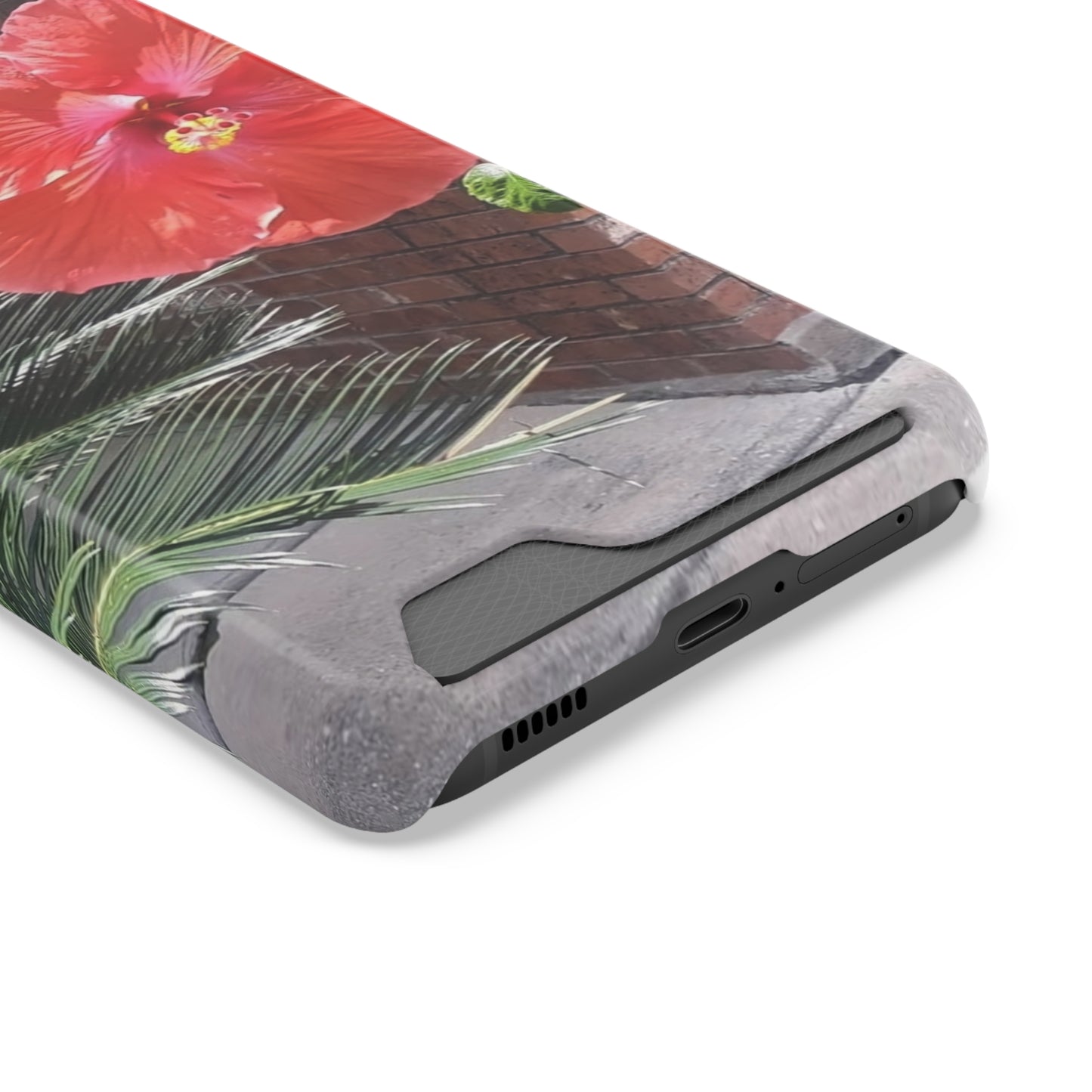 Phone Case With Card Holder with Peach Hibiscus Flower Design