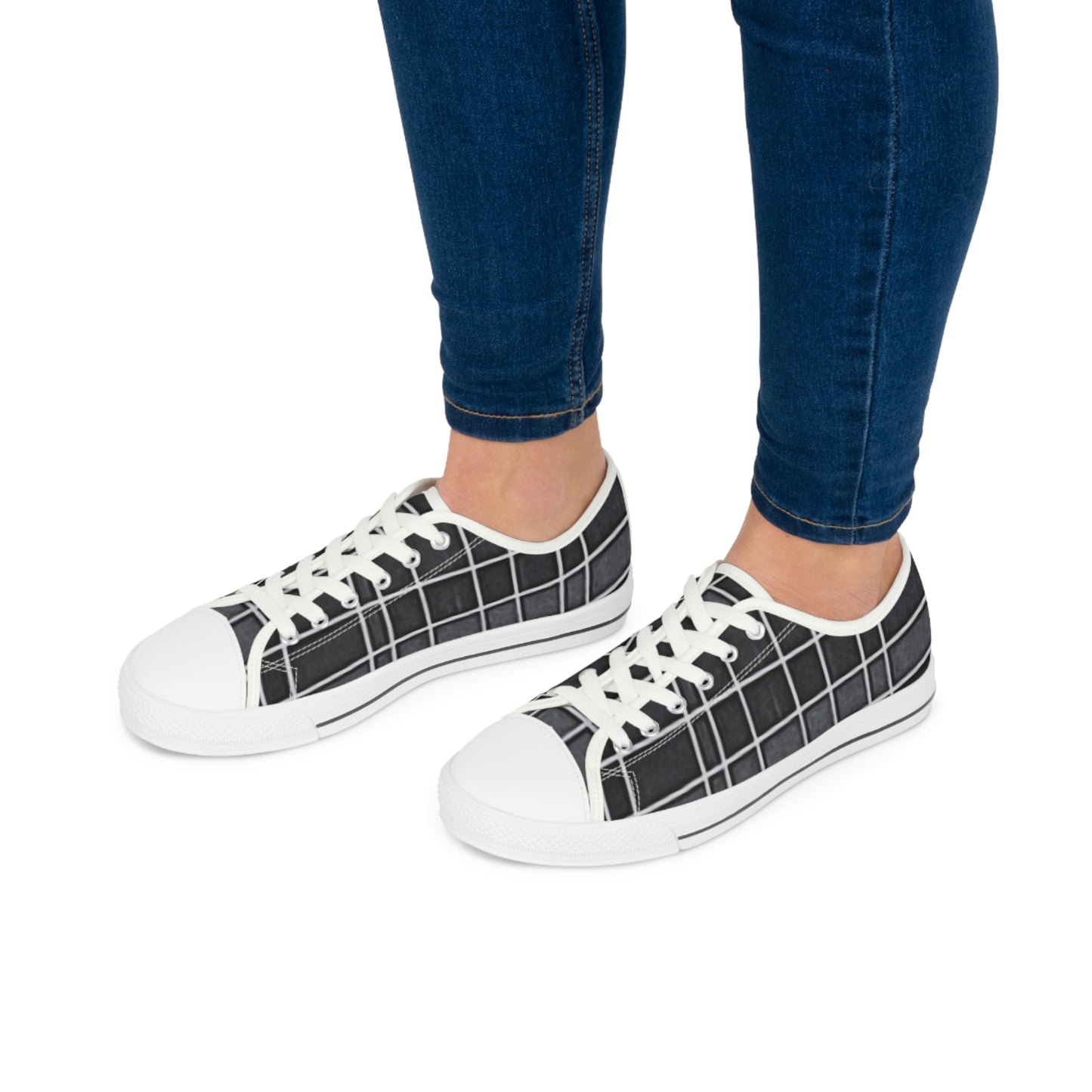 Women's Low Top Sneakers with Vintage Newspaper Window Design