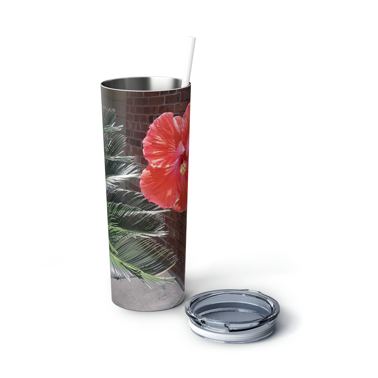Peach Hibiscus Flower | Skinny Steel Tumbler with Straw 20oz | High Bloom Collection | Life By Ortavia