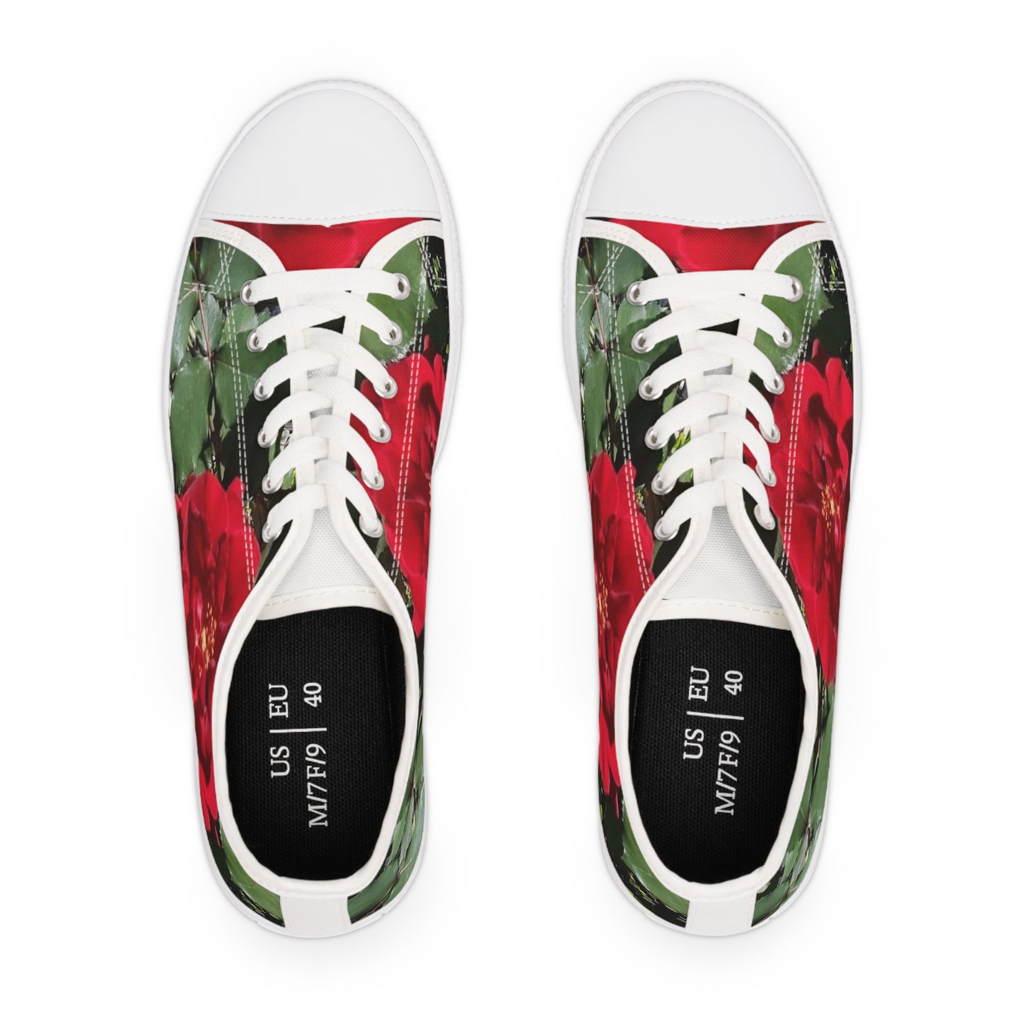 Women's Low Top Sneakers with European Red Rose Design