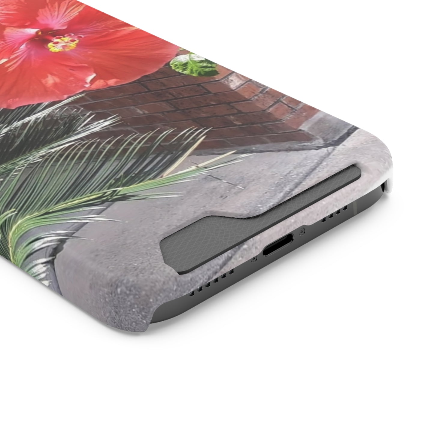Phone Case With Card Holder with Peach Hibiscus Flower Design