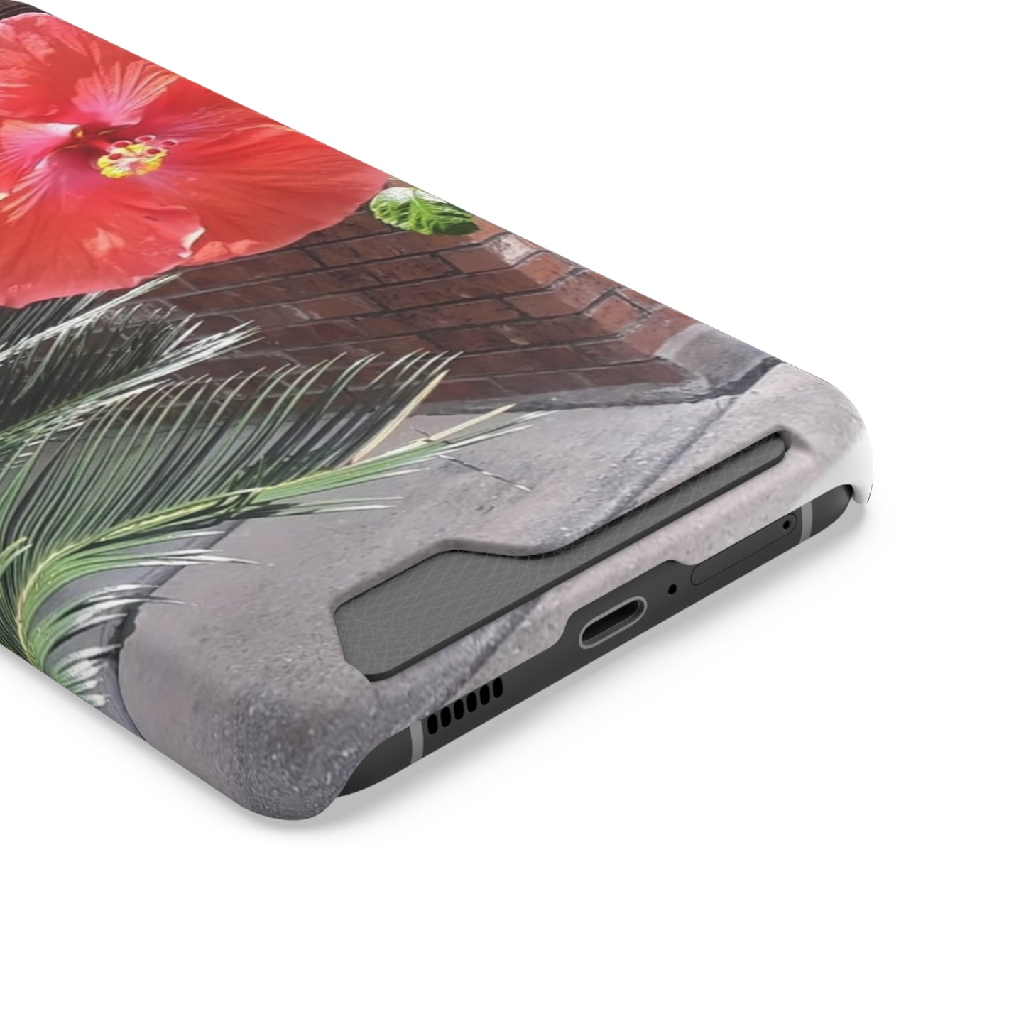 Phone Case With Card Holder with Peach Hibiscus Flower Design