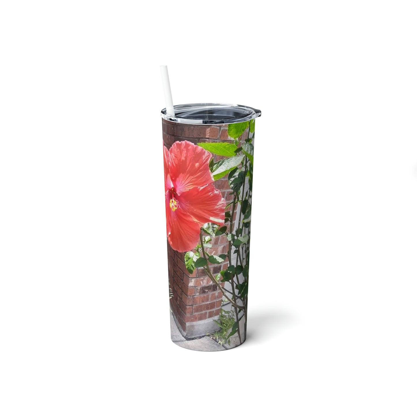 Peach Hibiscus Flower | Skinny Steel Tumbler with Straw 20oz | High Bloom Collection | Life By Ortavia