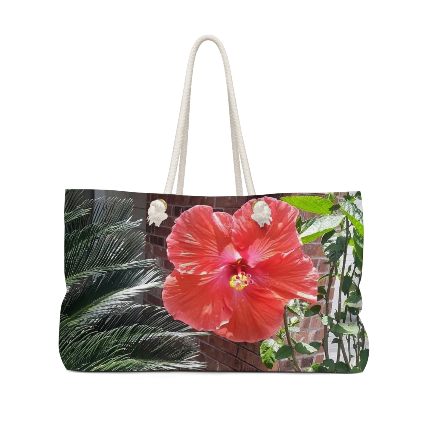 Peach Hibiscus | High Bloom Collection | Weekender Bag 24" x13" | Life By Ortavia