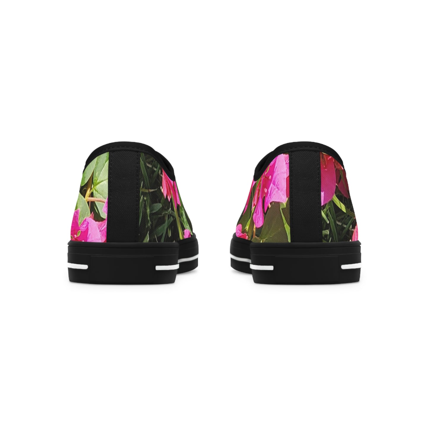 Women's Black Low Top Sneakers with Hot Pink Bougainvillea Design