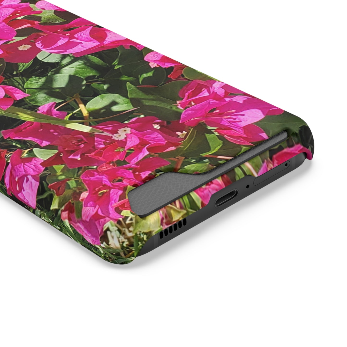 Phone Case With Card Holder with Hot Pink Bougainvillea Design