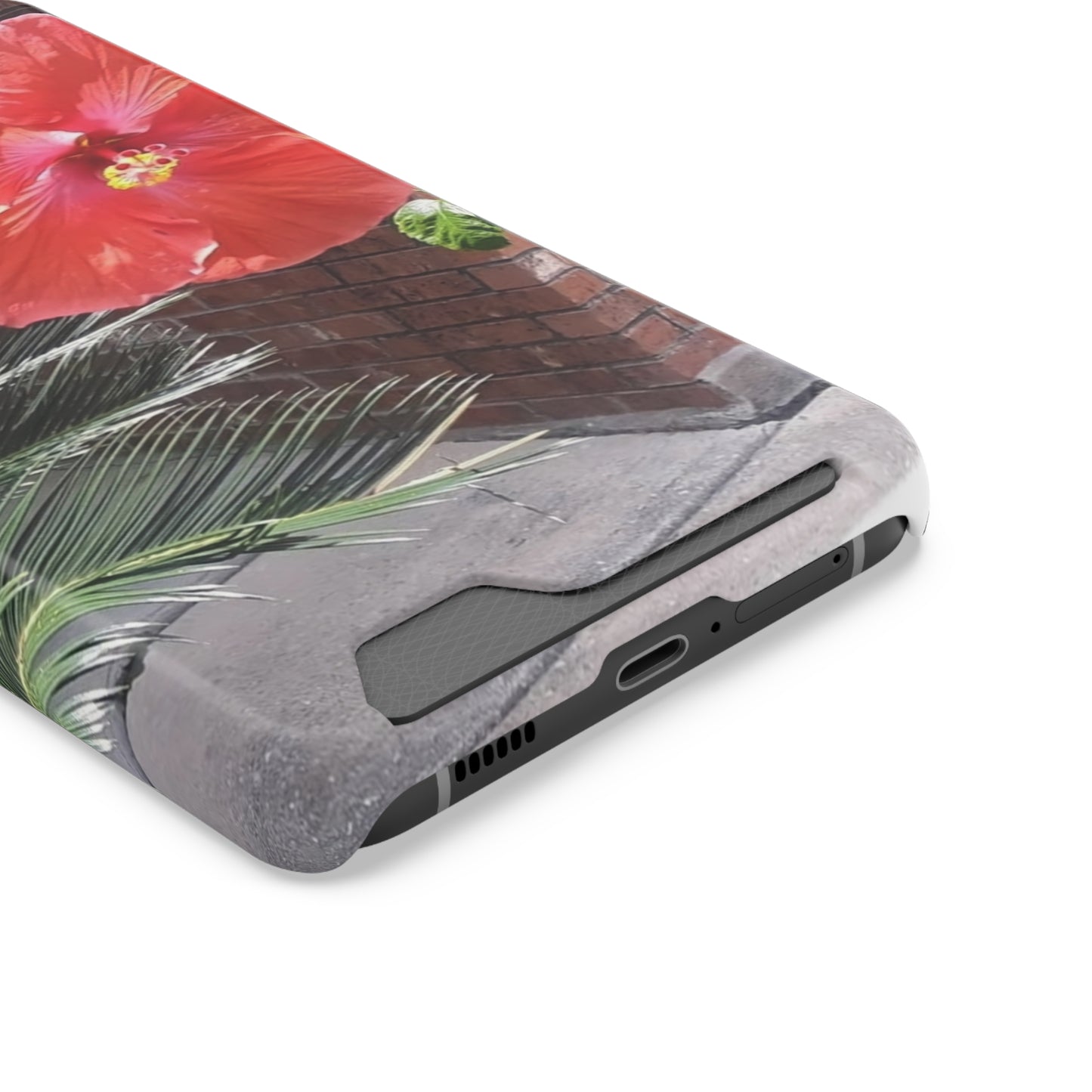 Phone Case With Card Holder with Peach Hibiscus Flower Design