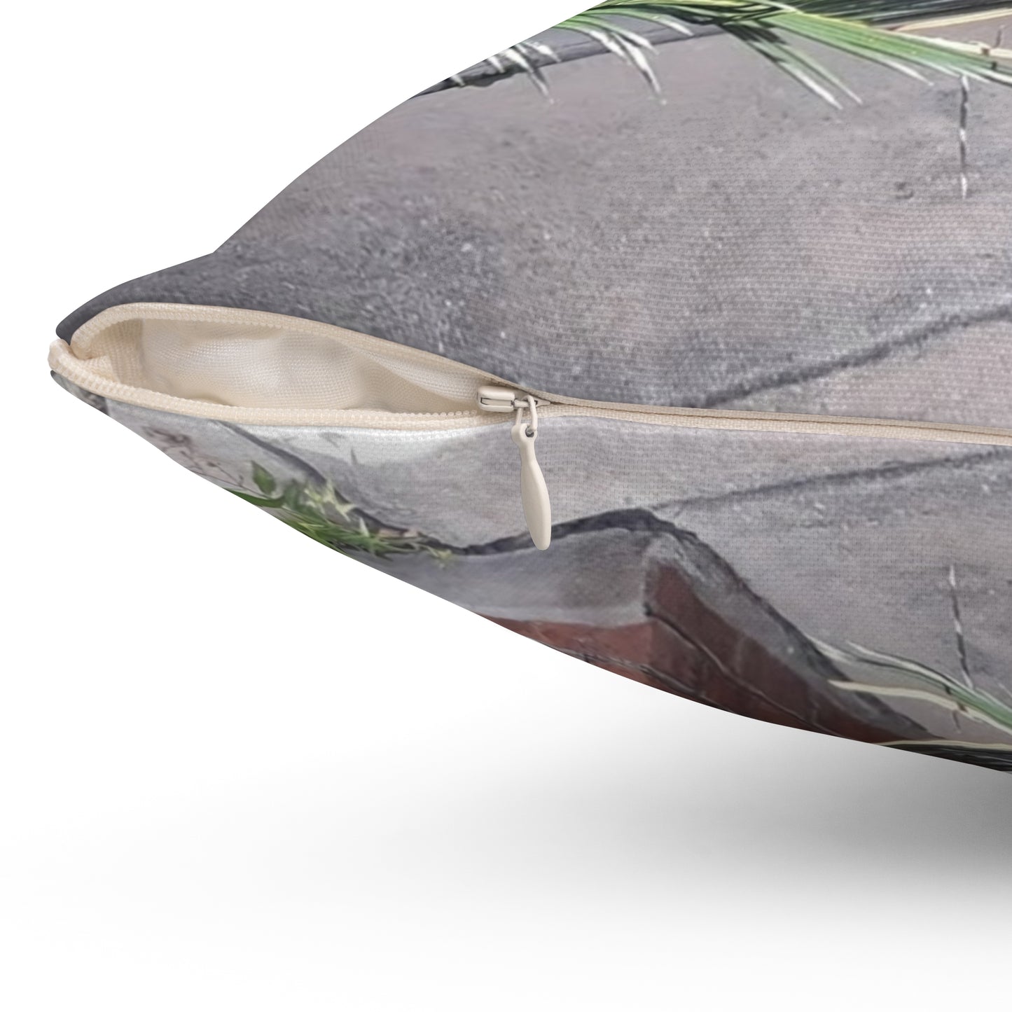 Spun Polyester Square Couch Pillow with Tropical Peach Flower Design
