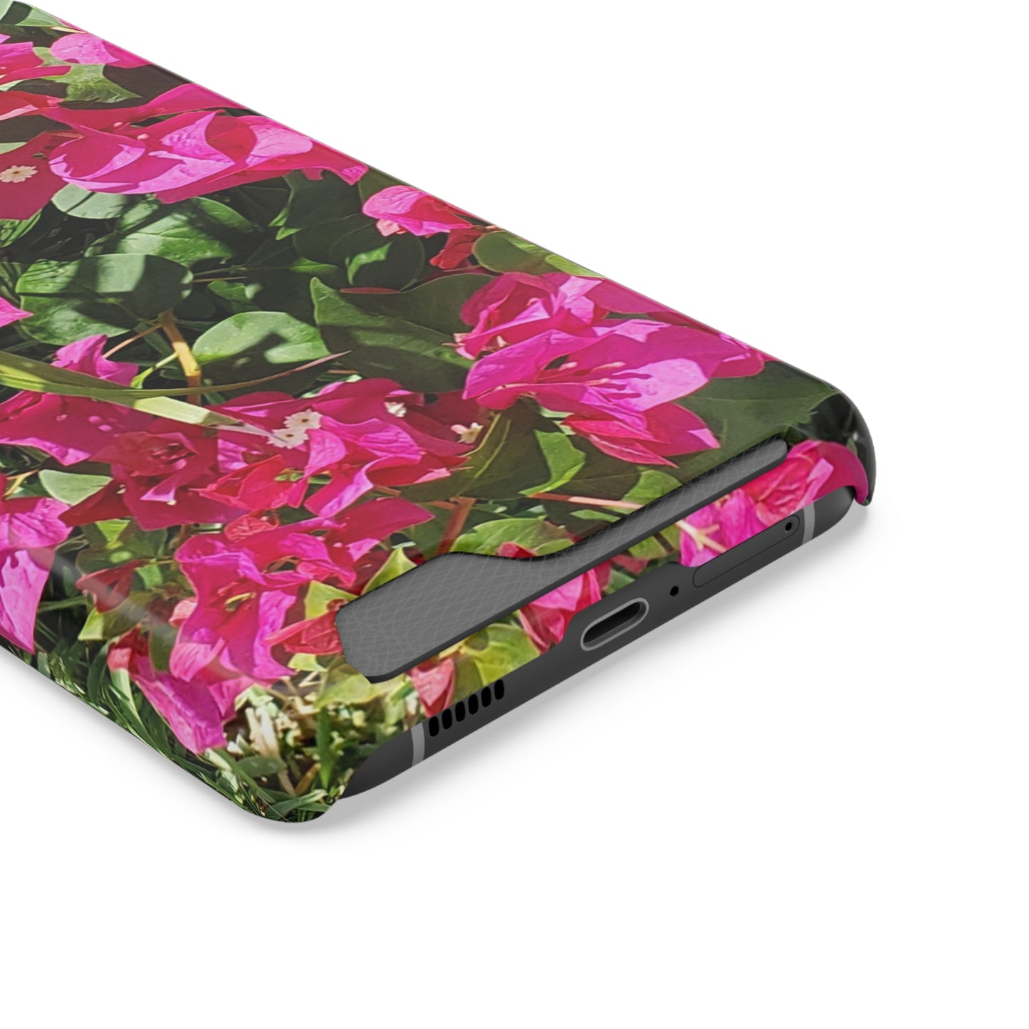 Phone Case With Card Holder with Hot Pink Bougainvillea Design