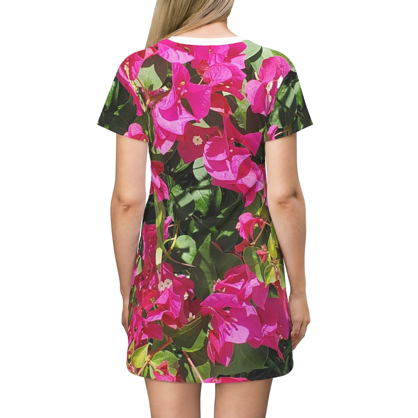Hot Pink Bougainvillea All Over Print T-Shirt Skirt Dress for Women