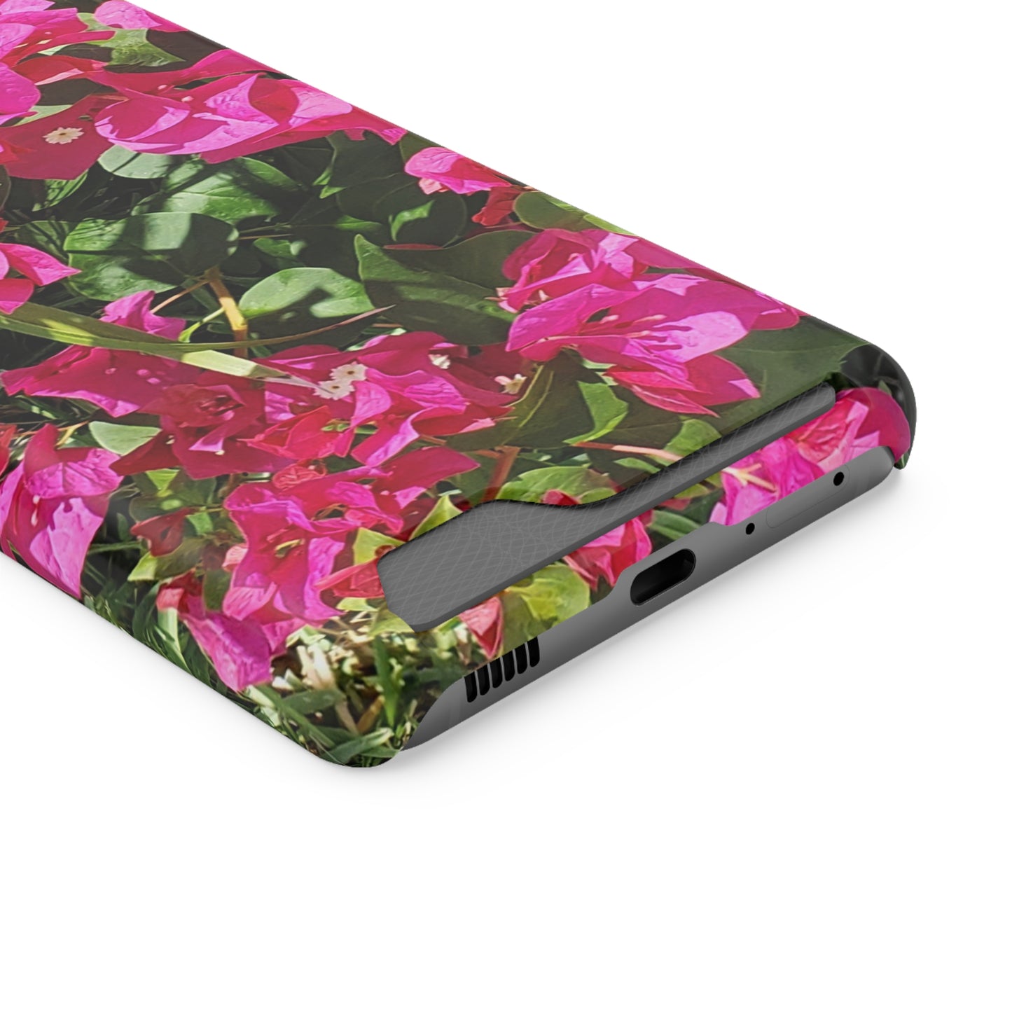 Phone Case With Card Holder with Hot Pink Bougainvillea Design