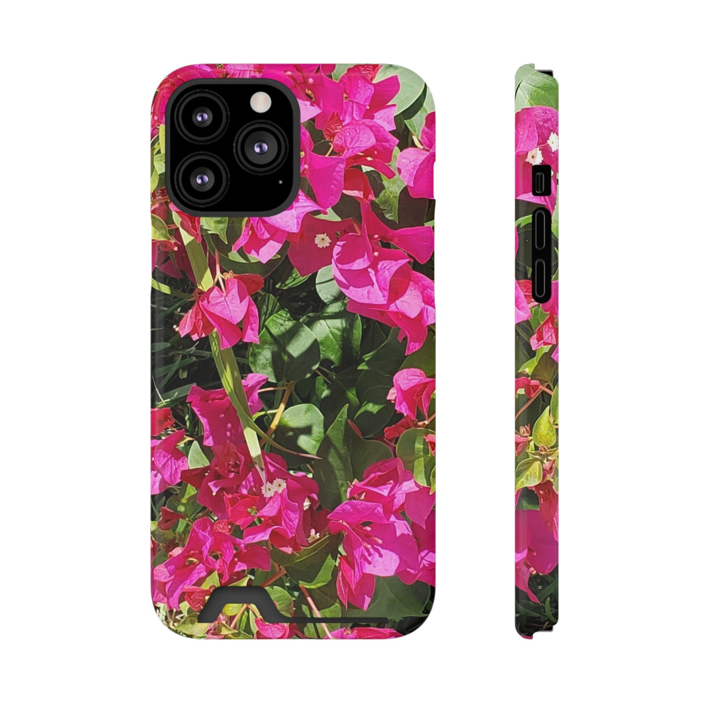 Phone Case With Card Holder with Hot Pink Bougainvillea Design