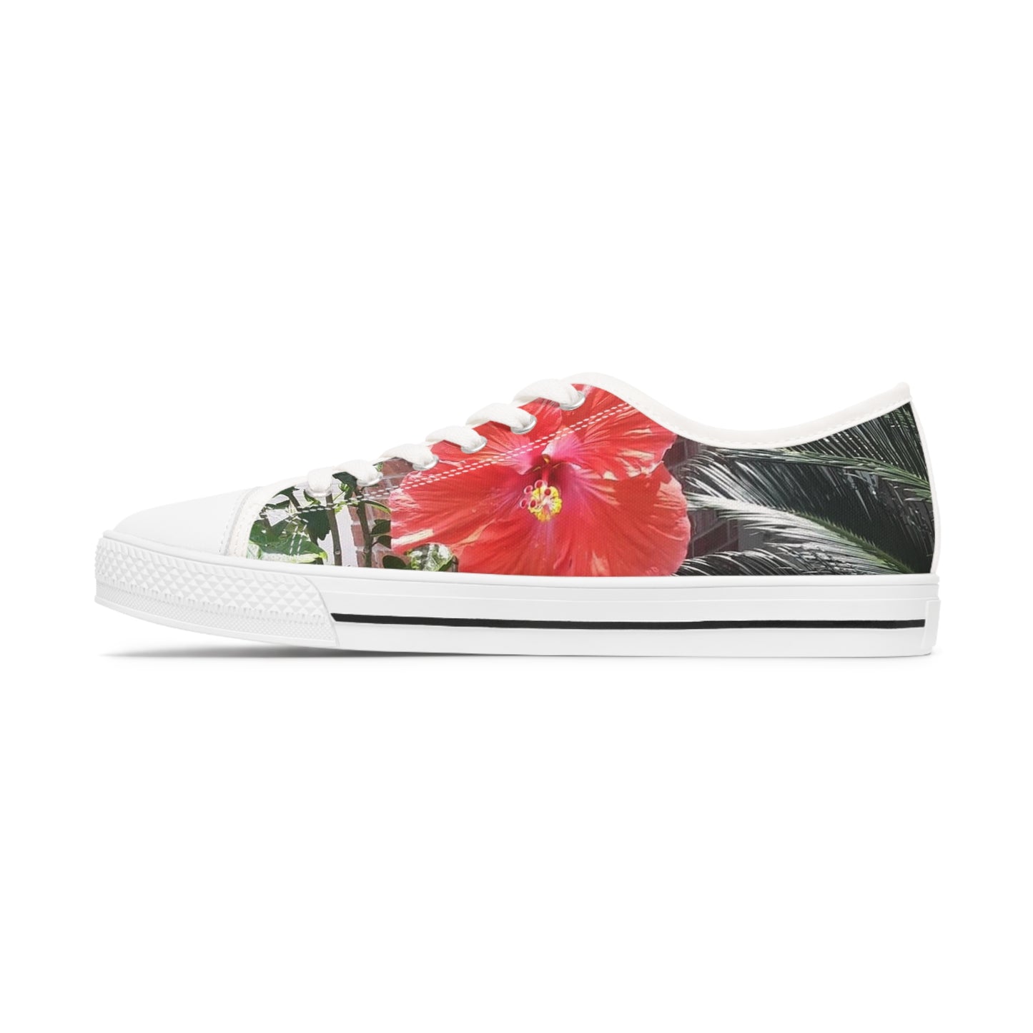 Women's Low Top Sneakers with Peach Hibiscus Design