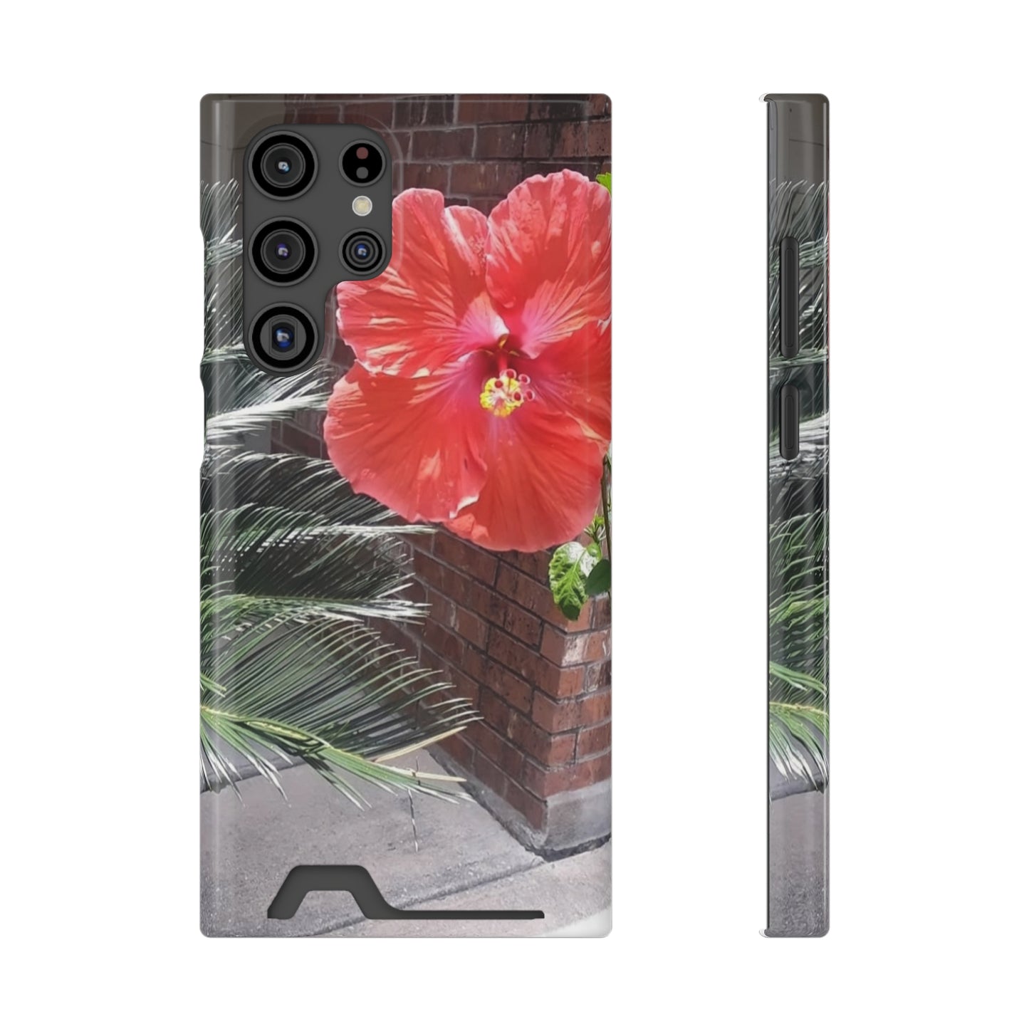 Phone Case With Card Holder with Peach Hibiscus Flower Design