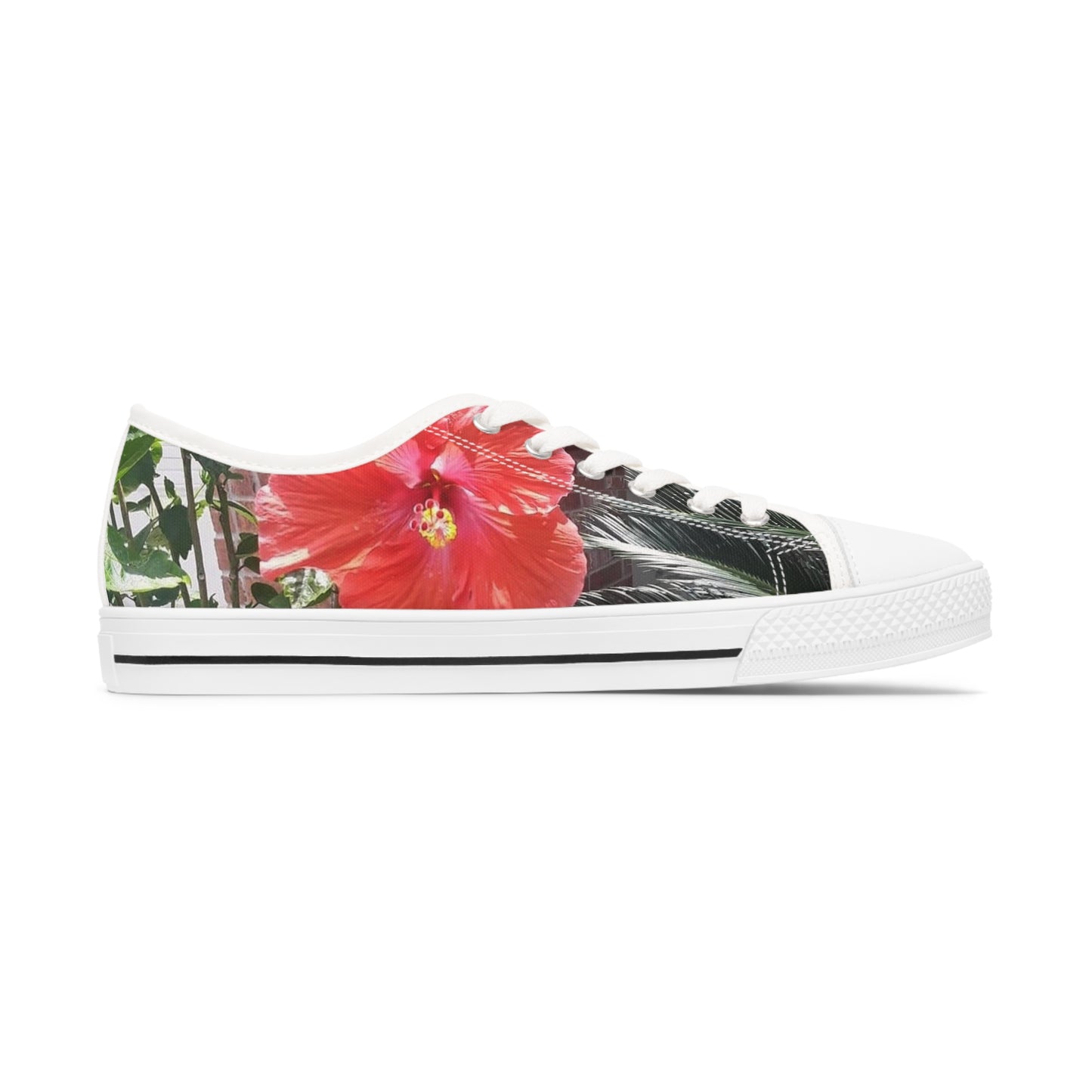 Women's Low Top Sneakers with Peach Hibiscus Design