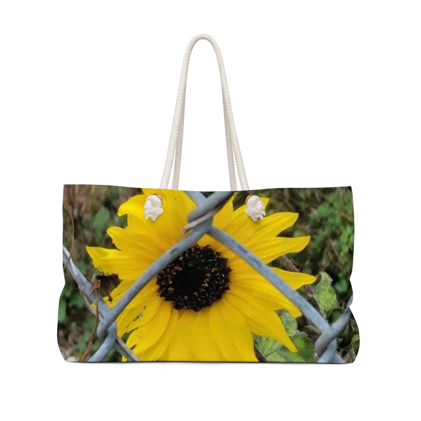 Sunflower Behind A Fence | High Bloom Collection | Weekender Bag 24" x13" | Life By Ortavia