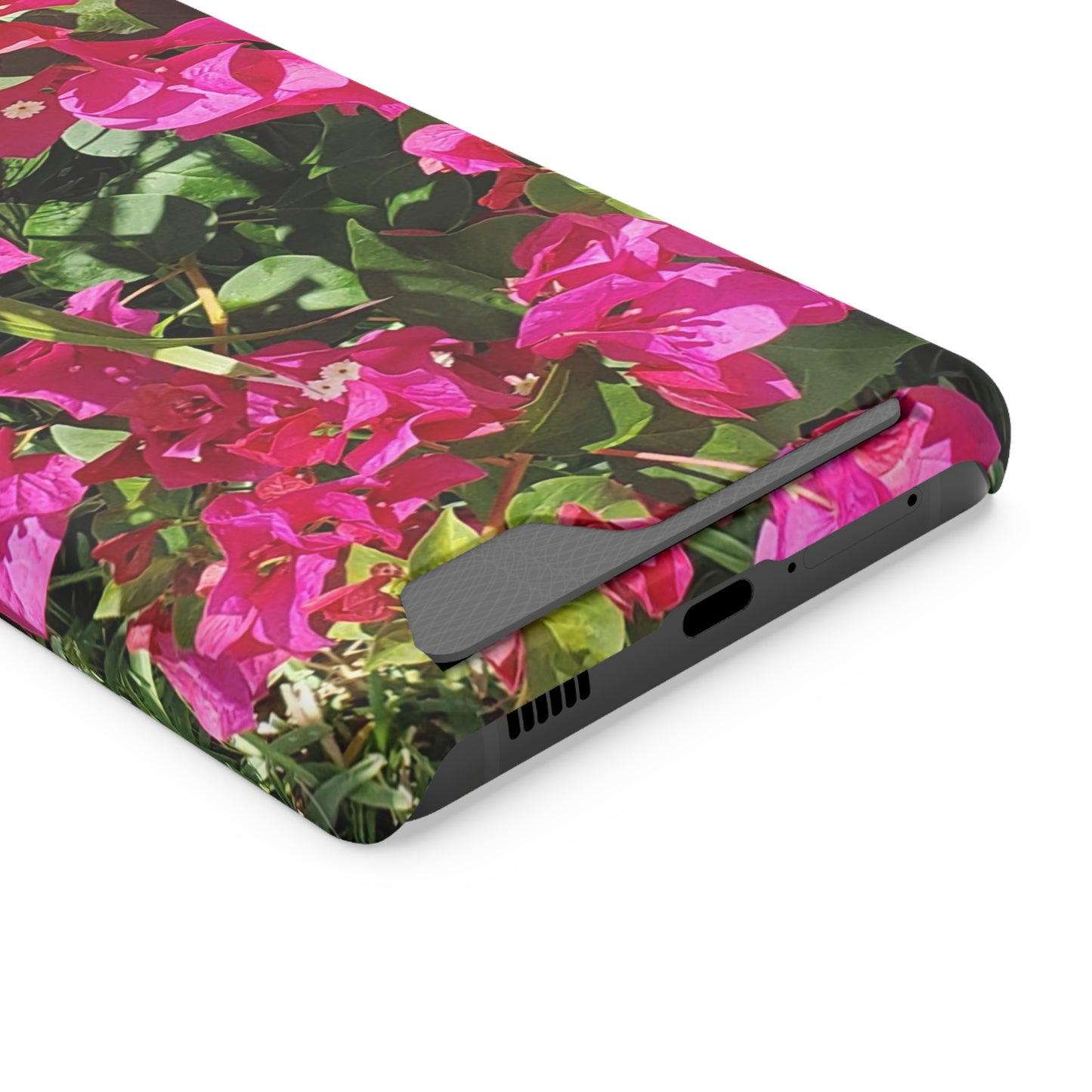 Phone Case With Card Holder with Hot Pink Bougainvillea Design