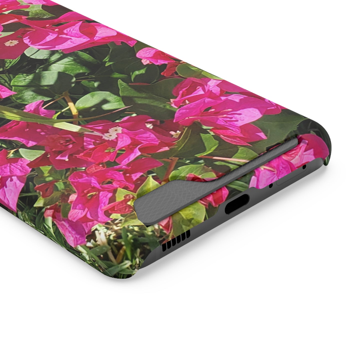 Phone Case With Card Holder with Hot Pink Bougainvillea Design