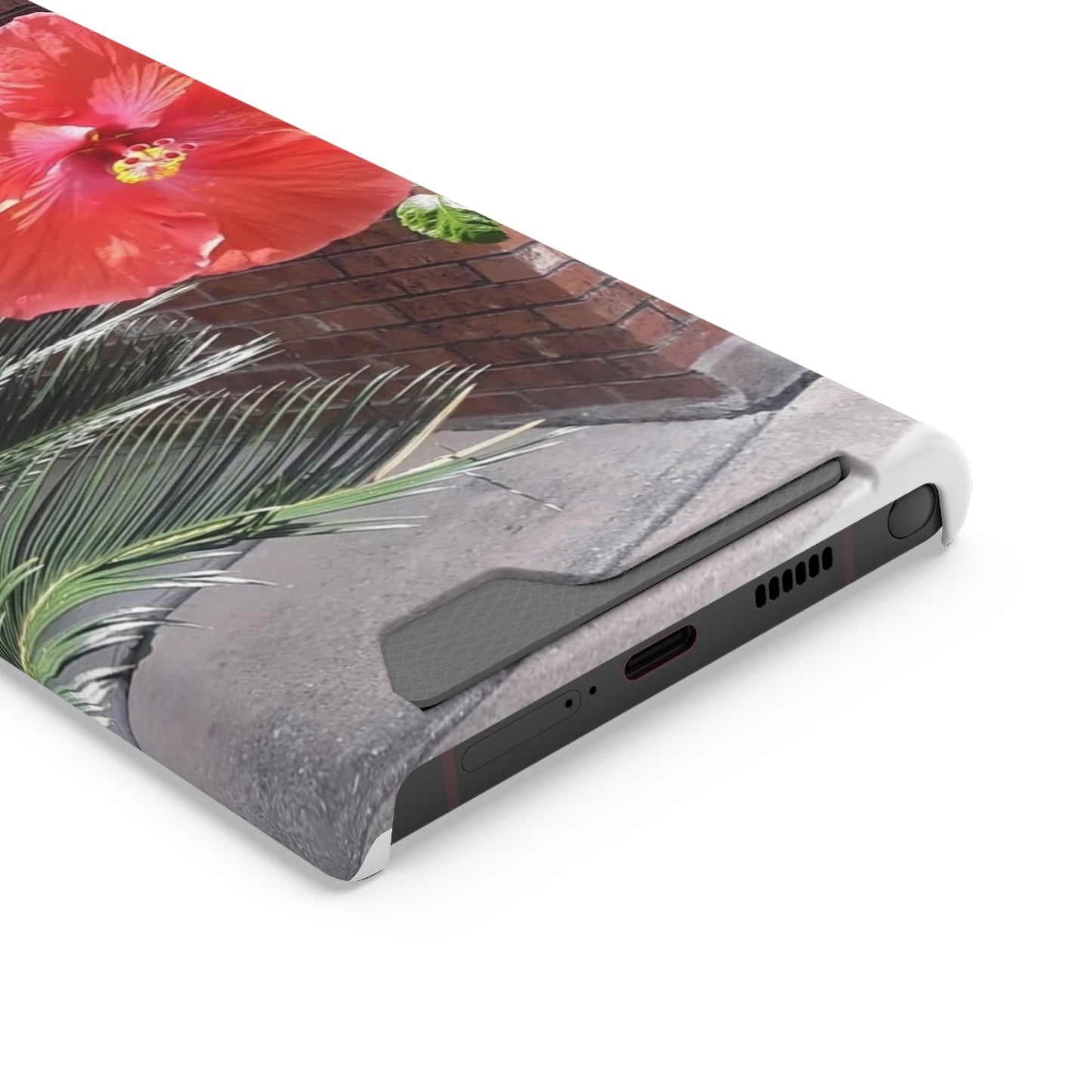 Phone Case With Card Holder with Peach Hibiscus Flower Design