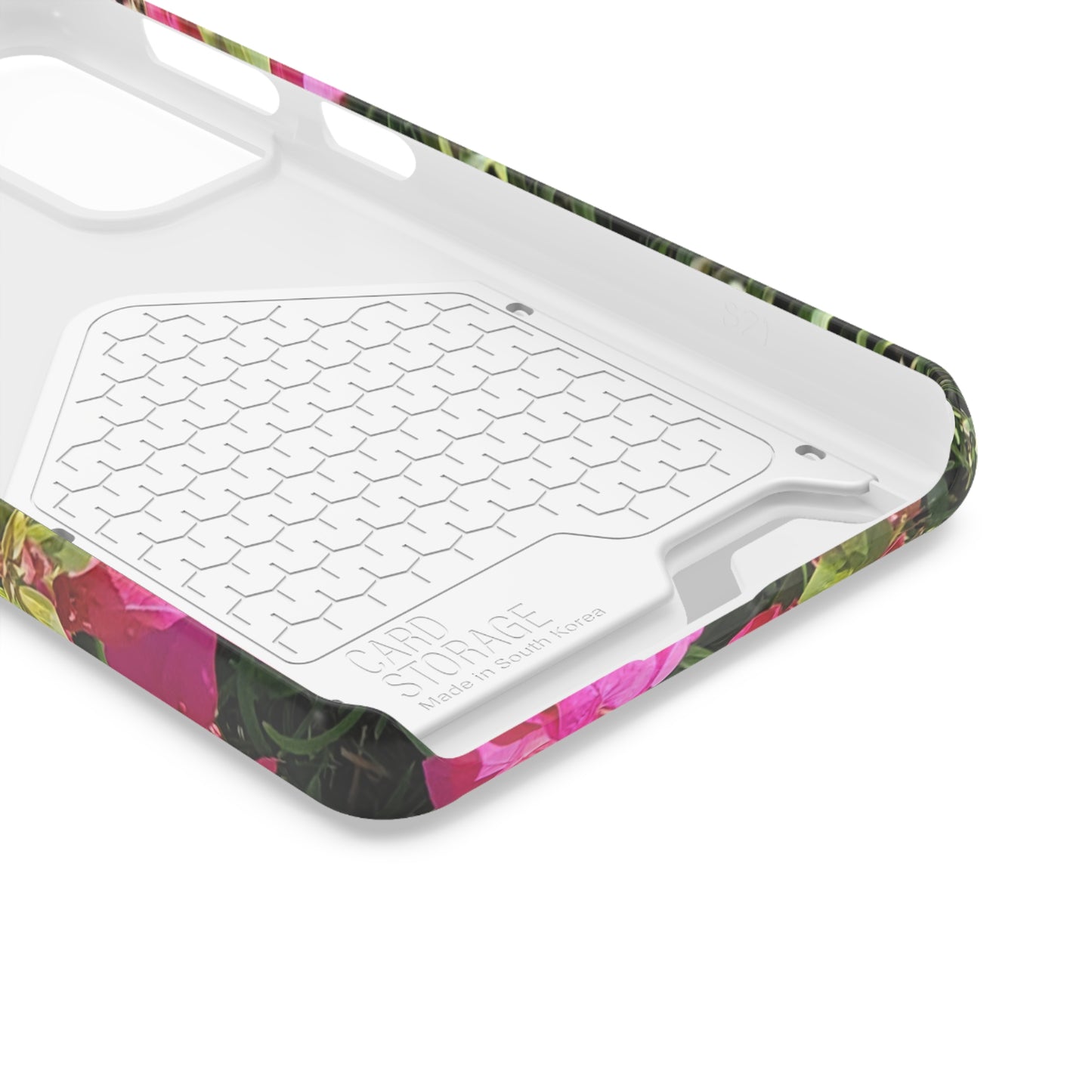 Phone Case With Card Holder with Hot Pink Bougainvillea Design