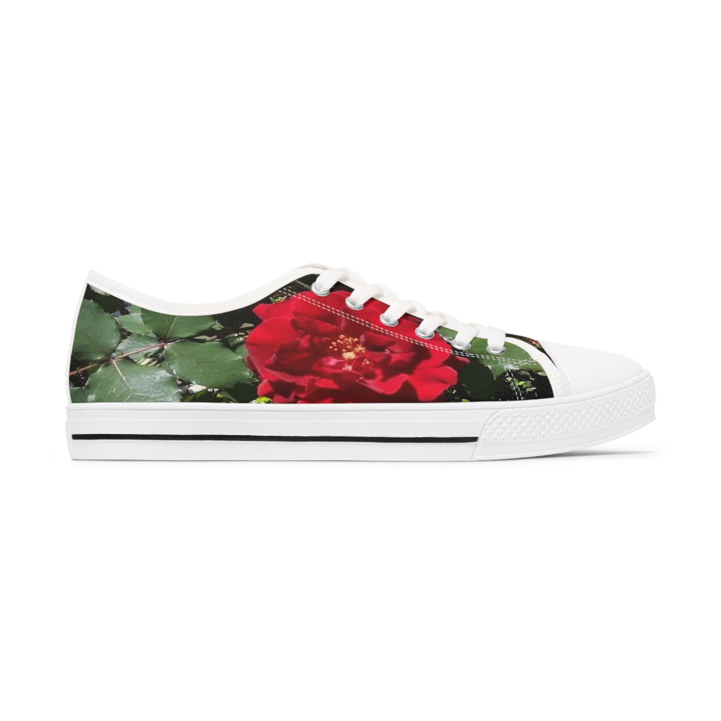Women's Low Top Sneakers with European Red Rose Design