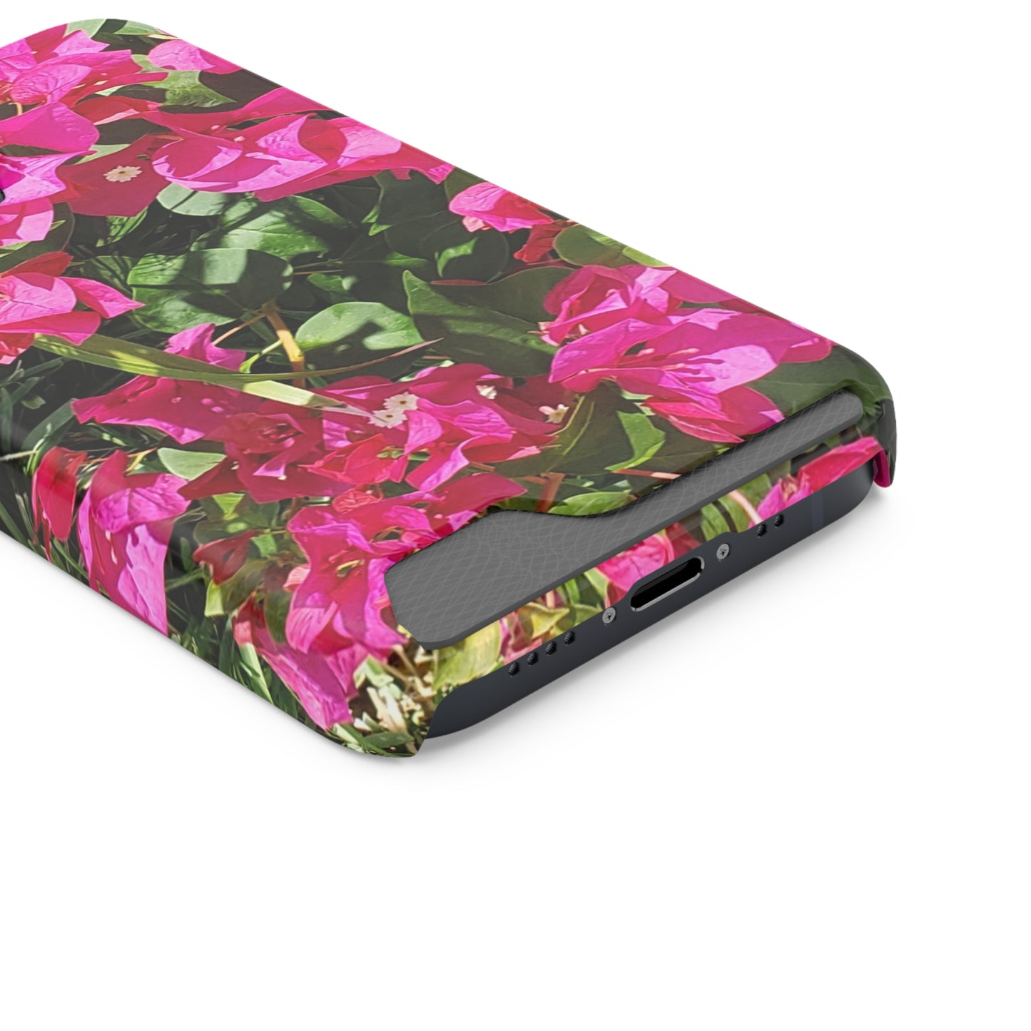 Phone Case With Card Holder with Hot Pink Bougainvillea Design