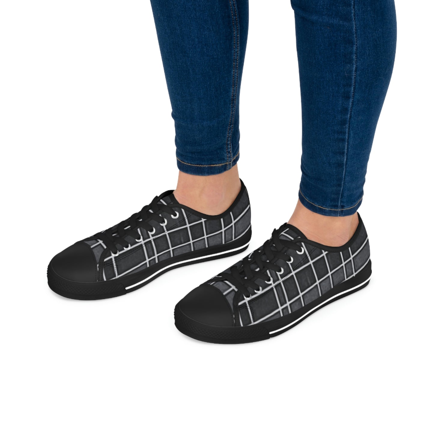 Women's Low Top Sneakers with Vintage Newspaper Window Design