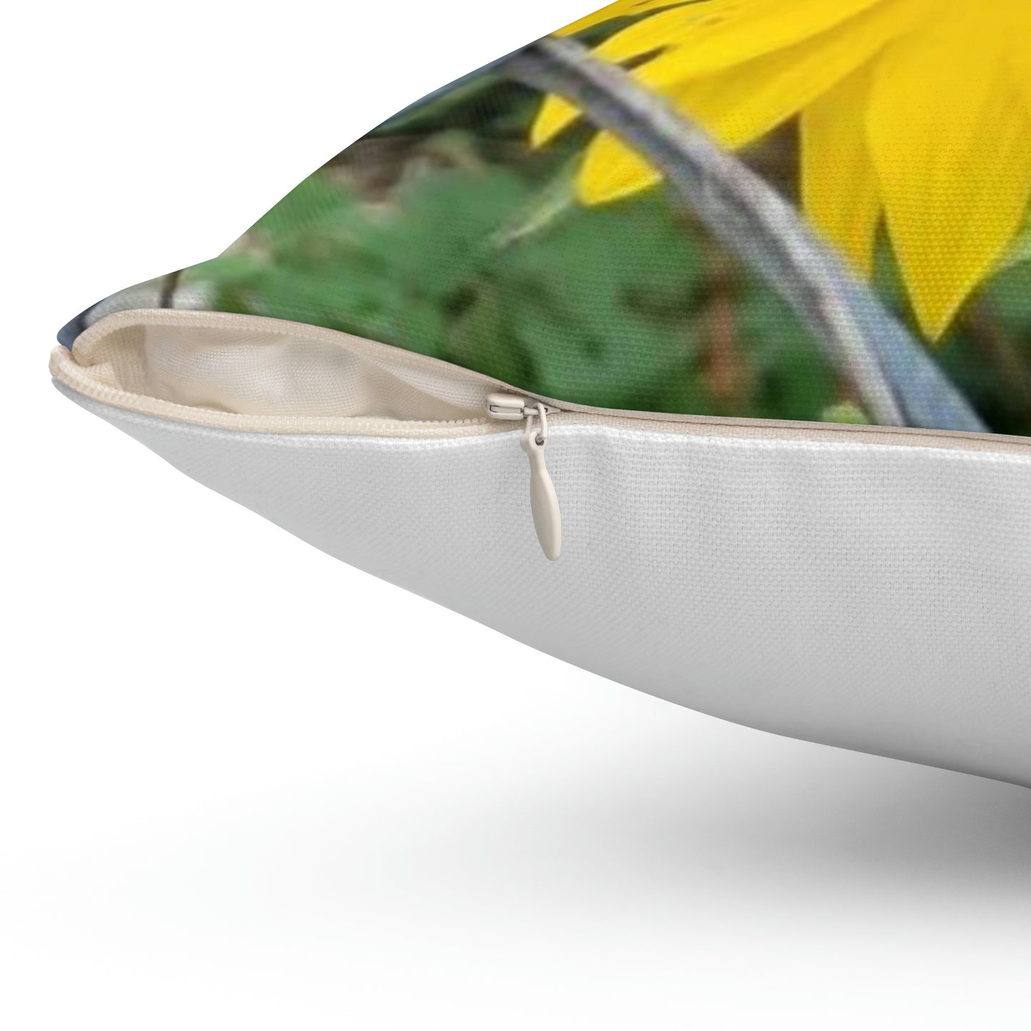 Spun Polyester Square Pillow with Sunflower Behind A Fence Design