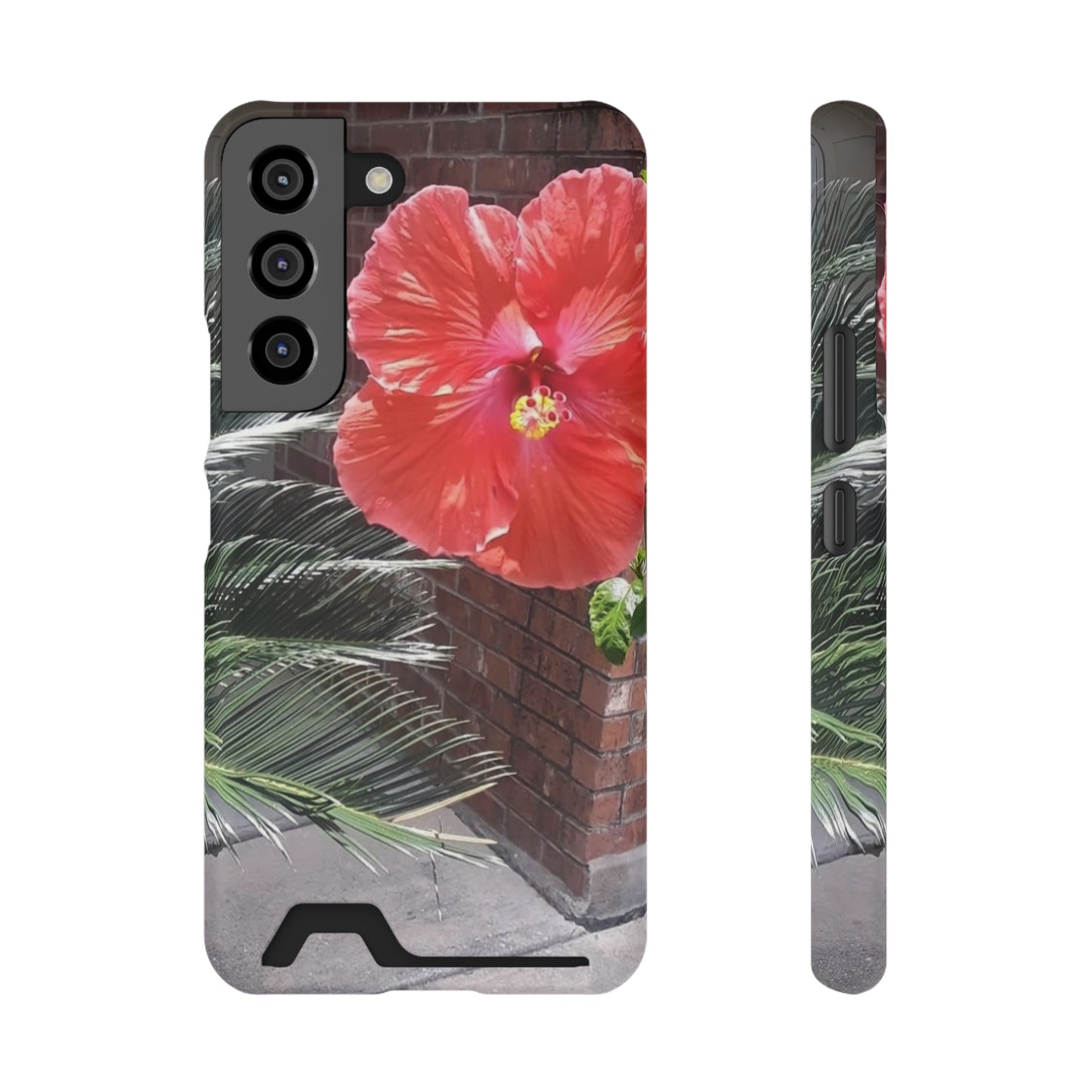 Phone Case With Card Holder with Peach Hibiscus Flower Design