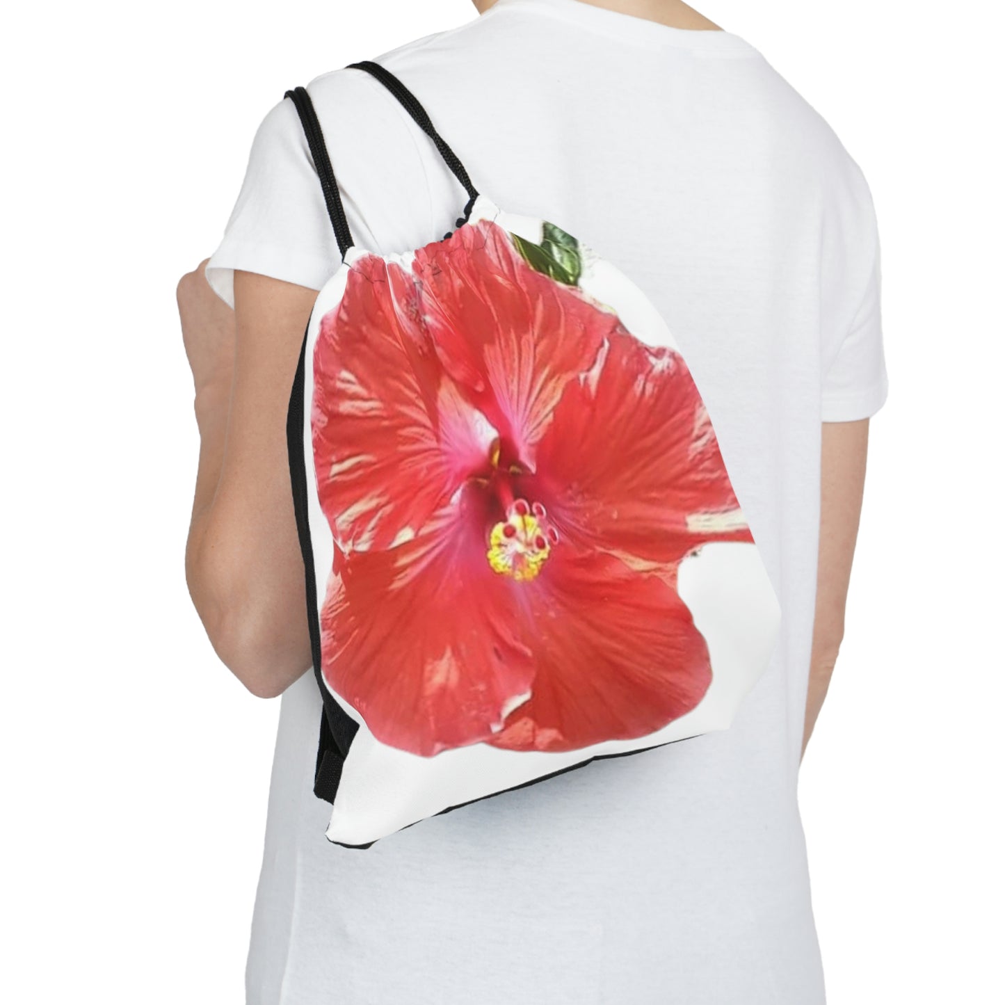 Peach Hibiscus White Background | Drawstring Bag | High Bloom Collection | Life By Ortavia