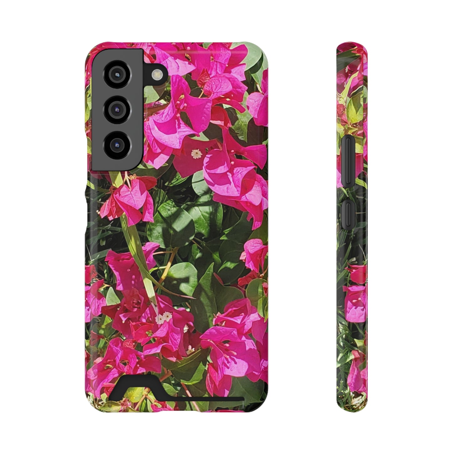 Phone Case With Card Holder with Hot Pink Bougainvillea Design