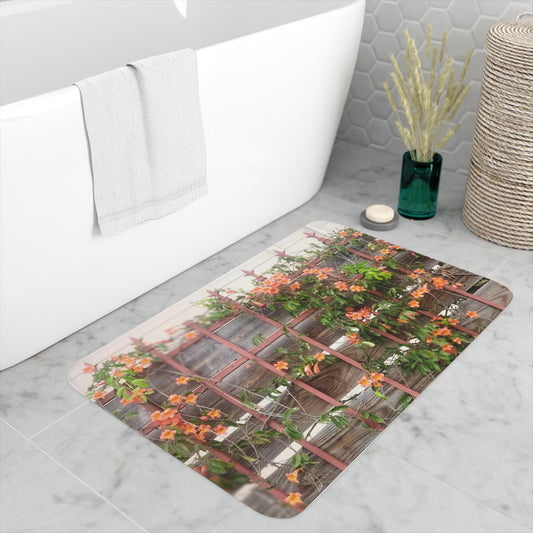 Memory Foam Bath Mat | Flowers On A Rugged Fence | High Bloom Collection | Life By Ortavia