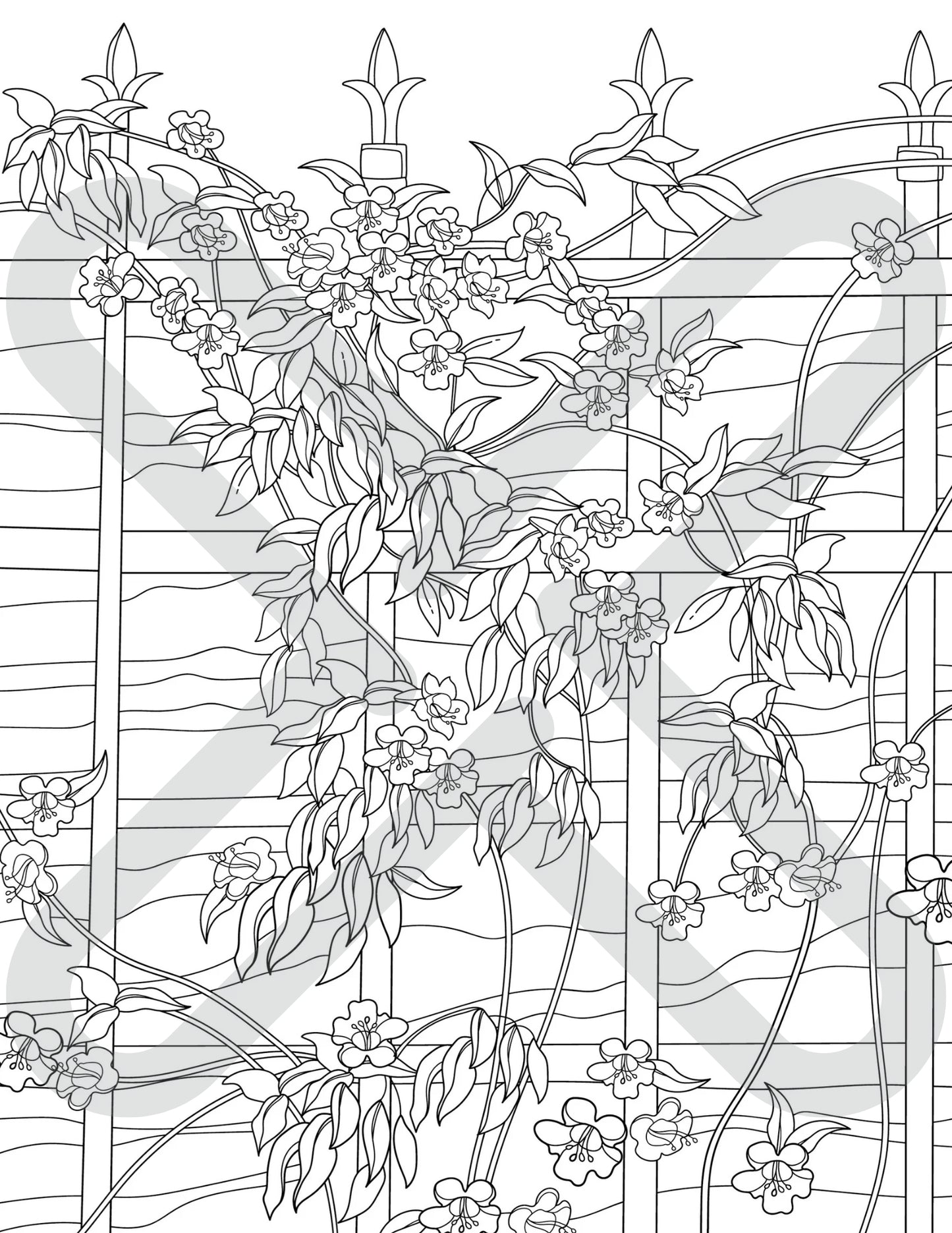 Printable Flowers On A Rugged Fence Coloring Page