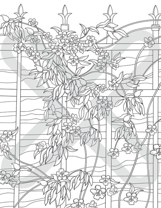 Printable Flowers On A Rugged Fence Coloring Page