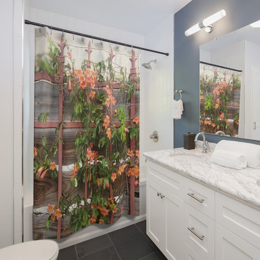 Flowers On A Rugged Fence | Shower Curtains | High Bloom Collection